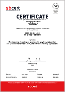 Certification - Roslagsgjuteriet 2019